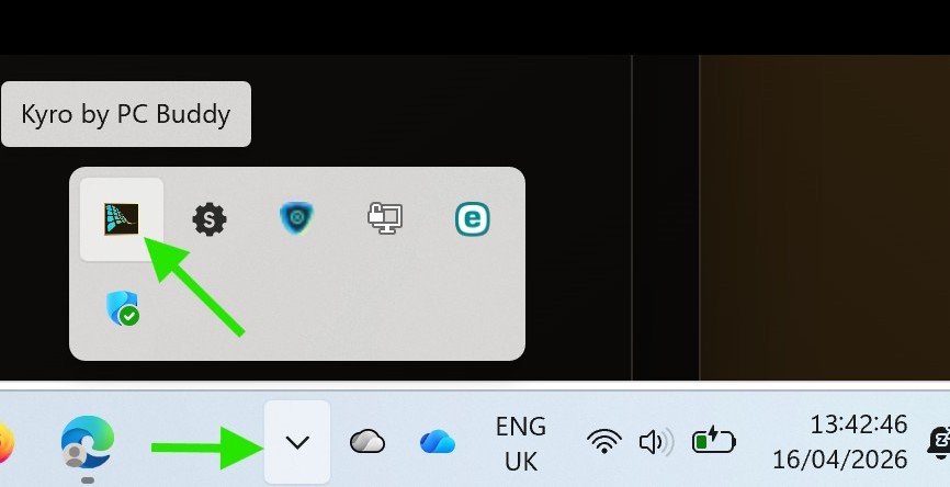Kyro shown in the Windows toolbar and tray